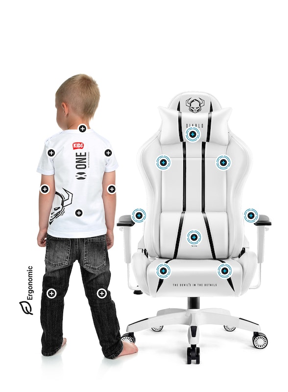 Fotel gamingowy dla dziecka Diablo X-One 2.0 biało-czarny small Size | Meble DUO 1900 2 fotel gamingowy dla dziecka diablo x one 2.0 bialo czarny kids size