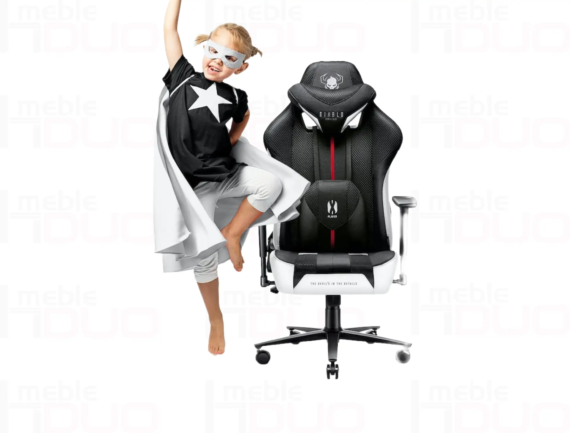 Krzesło do biurka dla dziecka Diablo X-Player 2.0 biało-czarne Kids Size | Meble DUO Diablo X Player 2.0 bialo czarne Kids Size