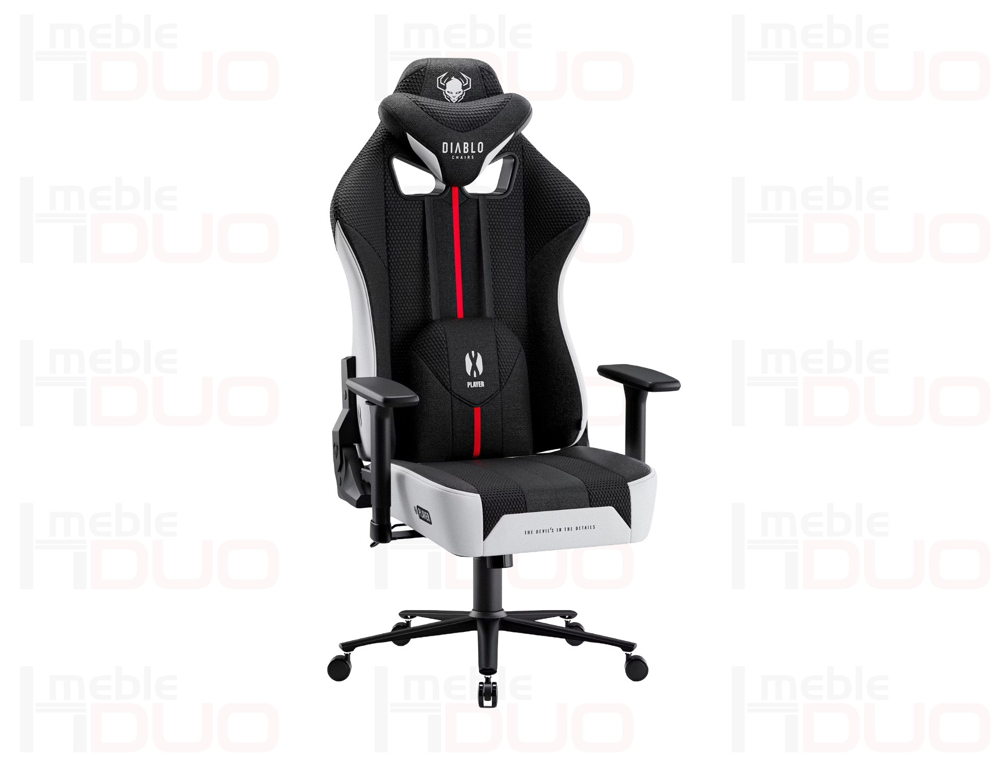 Fotel gamingowy Diablo X-Player 2.0 materiałowy King Size: Biało-czarny | Meble DUO Fotel gamingowy Diablo X Player 2.0 materialowy King Size Bialo czarny