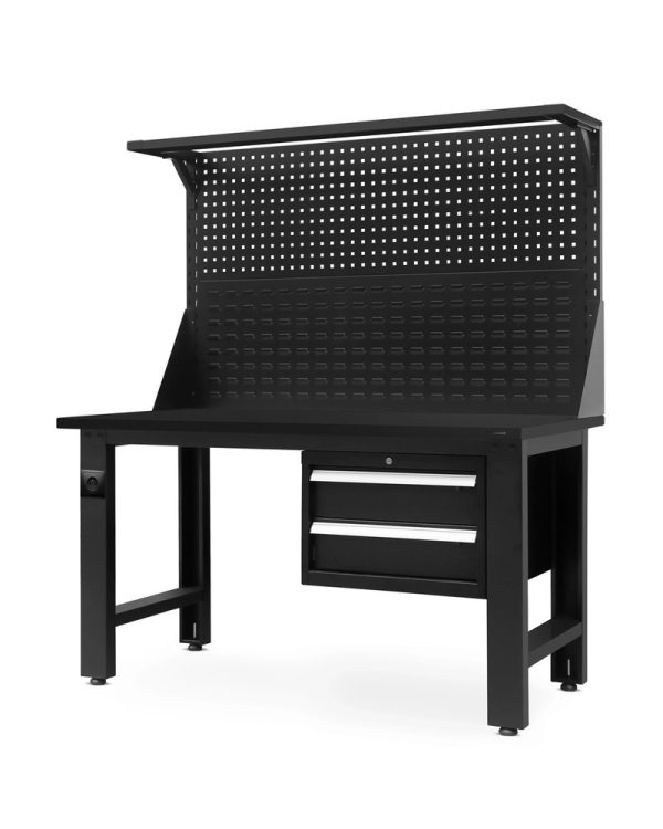 Biurko warsztatowe LOGAN, 1500 x 1700 x 750 mm, All Black: czarne
