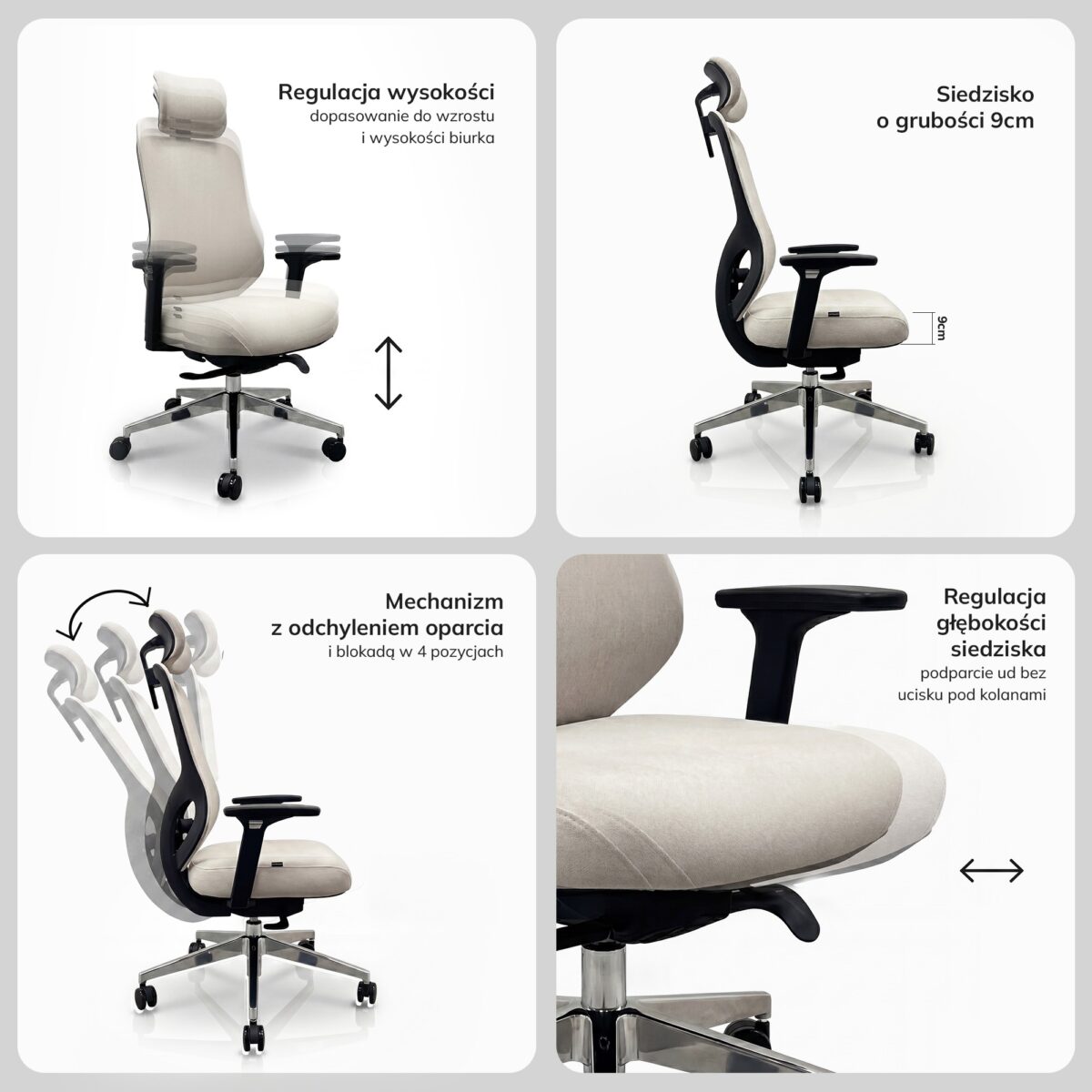 Fotel biurowy ergonomiczny jasnobeżowy: AXIS | Meble DUO 2518 axis fabric light beige feature pl 03 1