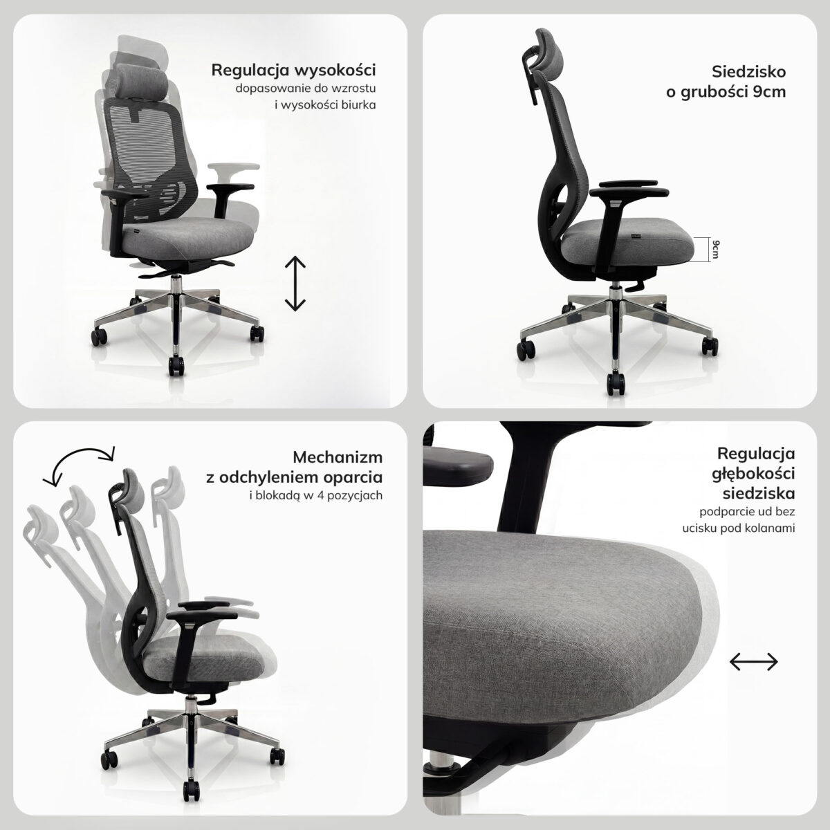 Fotel biurowy ergonomiczny z siatką ciemnoszary: AXIS | Meble DUO 2516 axis mesh dark grey feature pl 03
