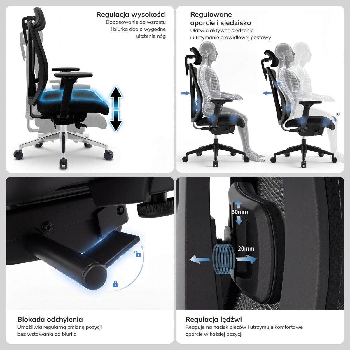 Fotel biurowy ergonomiczny obrotowy szary: VECTOR | Meble DUO 2523 vector fabric grey feature pl 03