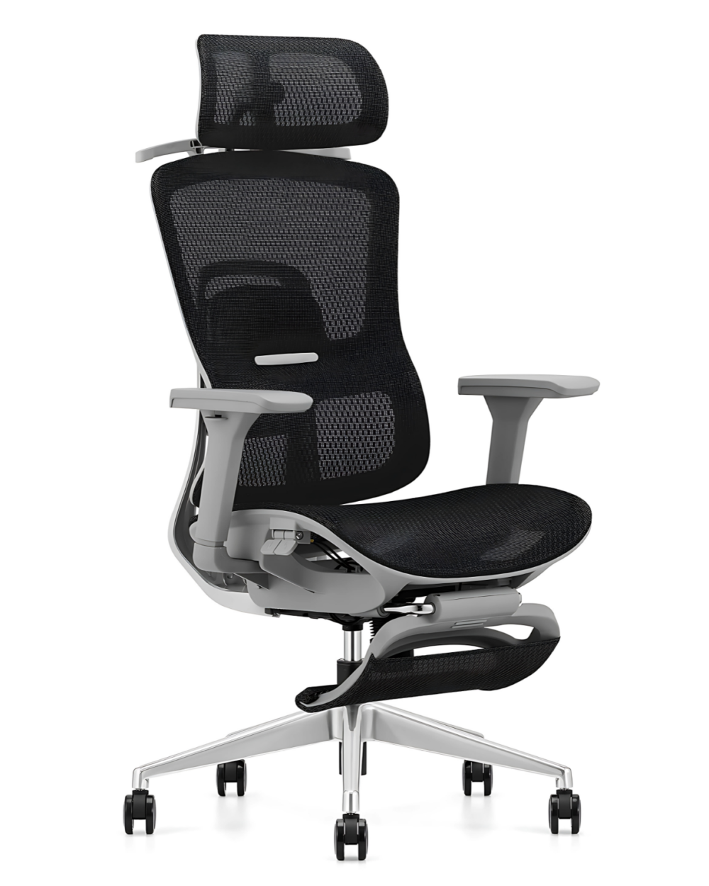 Fotel ergonomiczny ANGEL biurowy obrotowy Homer z podnóżkiem czarno-szary 150kg