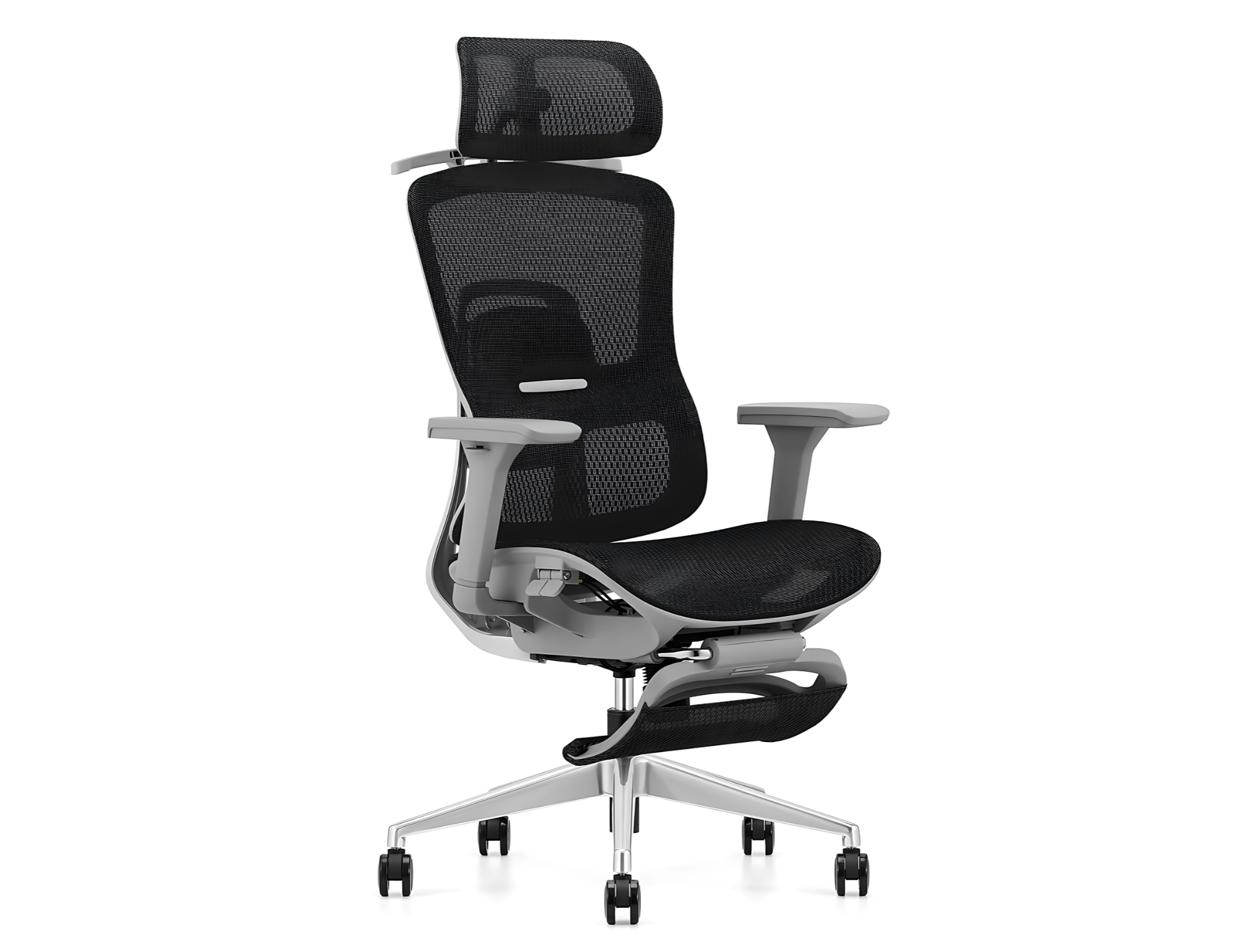 Fotel ergonomiczny ANGEL biurowy obrotowy Homer z podnóżkiem czarno-szary 150kg