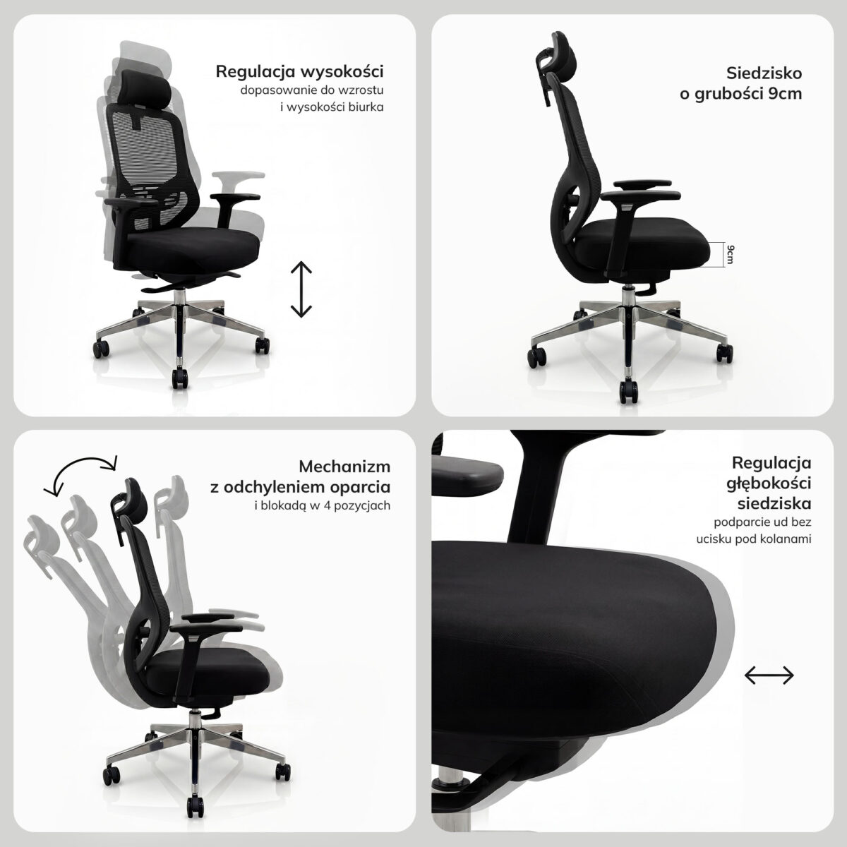 Fotel biurowy ergonomiczny z siatką czarny: AXIS | Meble DUO axis mesh black 2515 04