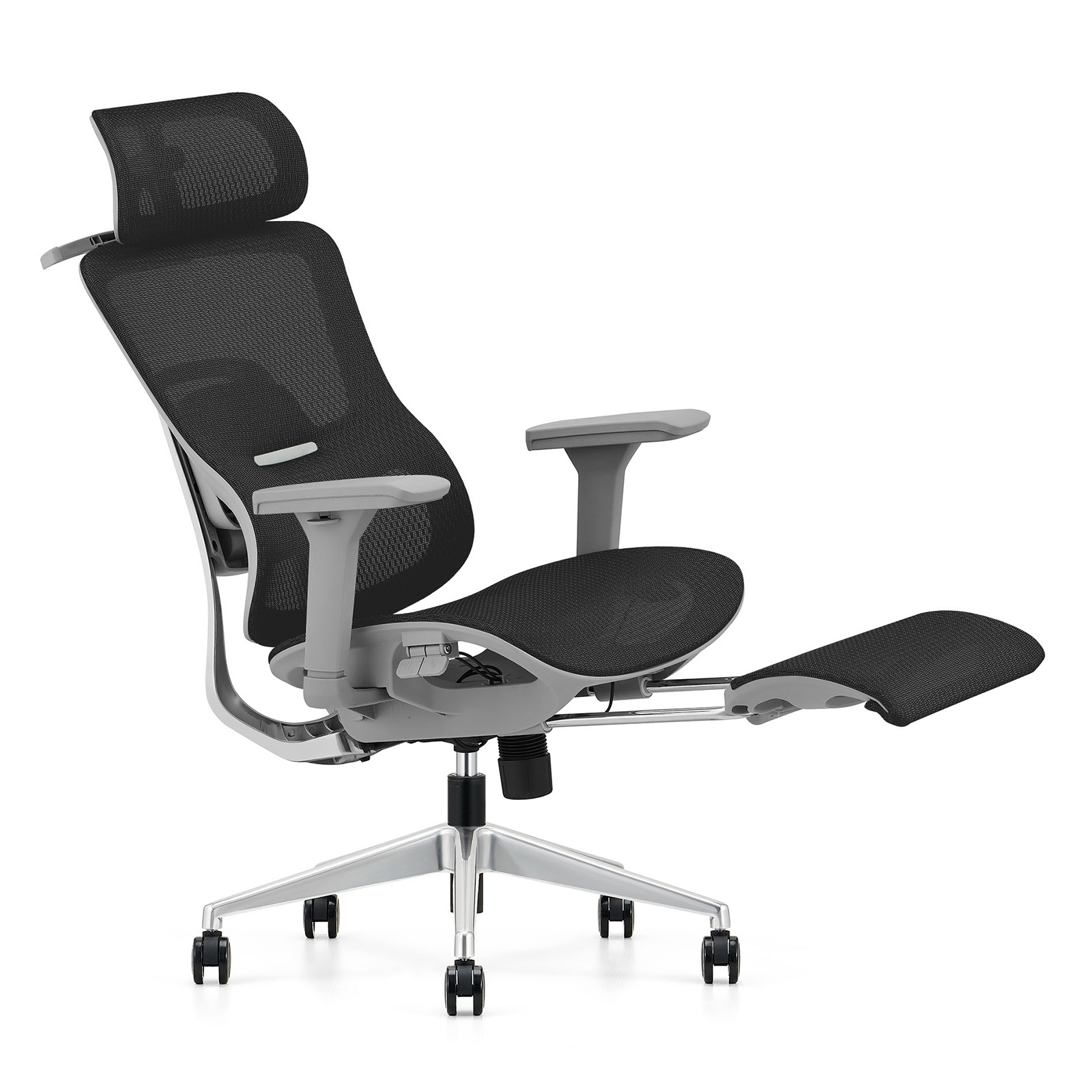 Fotel ergonomiczny ANGEL biurowy obrotowy Homer z podnóżkiem czarno-szary 150kg - obrazek 4