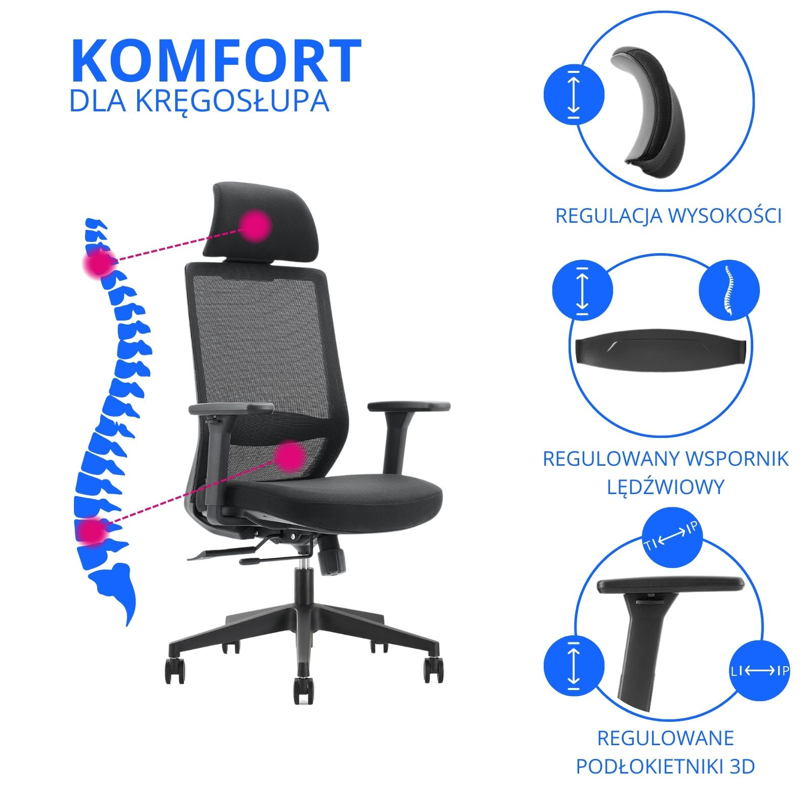Fotel ergonomiczny ANGEL biurowy obrotowy Perun 150 kg - obrazek 8