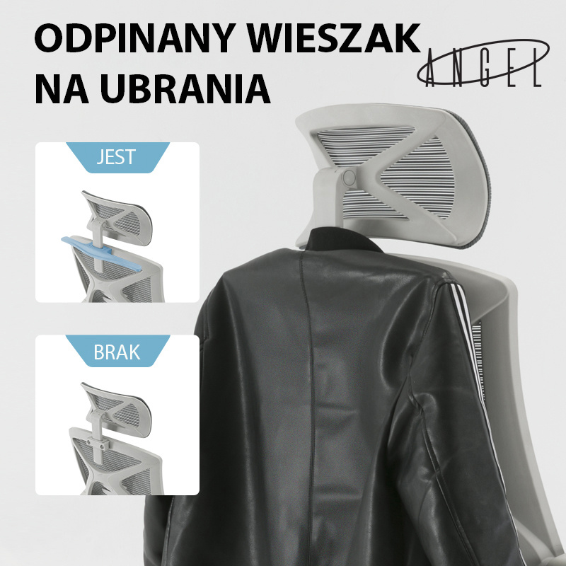 Fotel ergonomiczny ANGEL biurowy obrotowy Spino szary lub czarny 150kg - obrazek 10