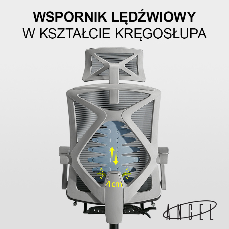 Fotel ergonomiczny ANGEL biurowy obrotowy Spino szary lub czarny 150kg - obrazek 8