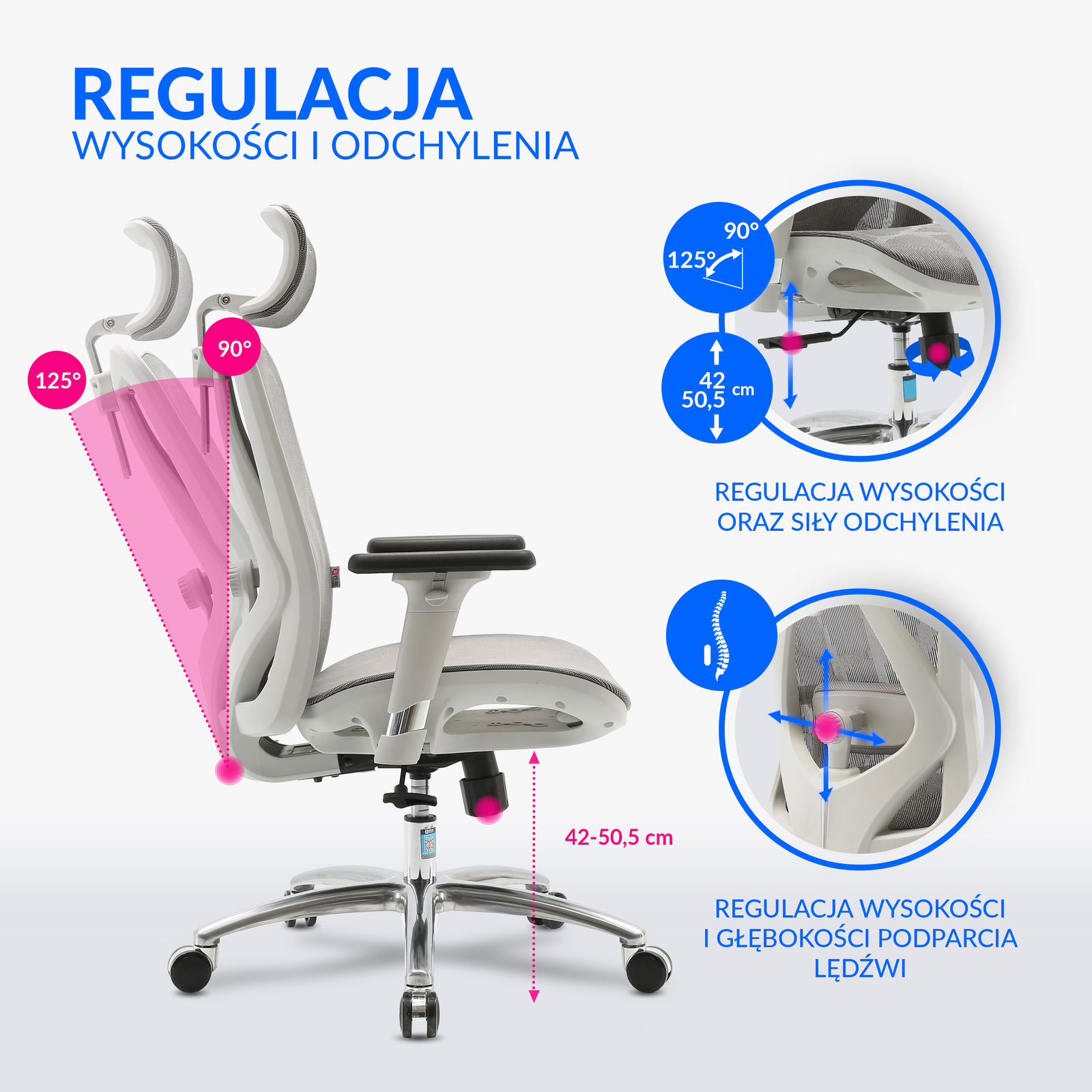 Fotel ergonomiczny ANGEL biurowy obrotowy kalistO szary 150kg - obrazek 14
