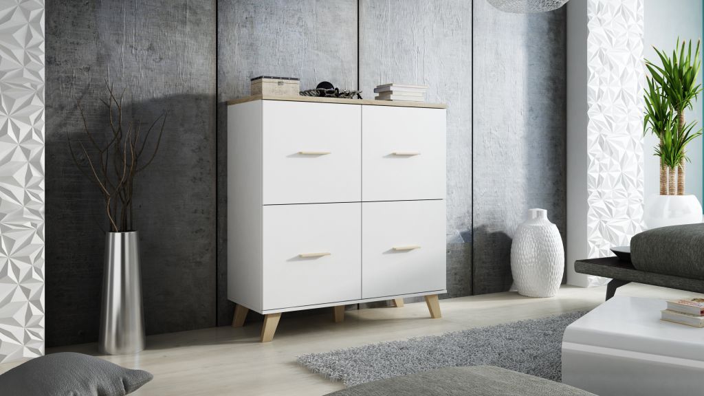 LOTTA KOMODA 110 (4D) BIAŁY/ DĄB SONOMA | Meble DUO 5903815001741 1
