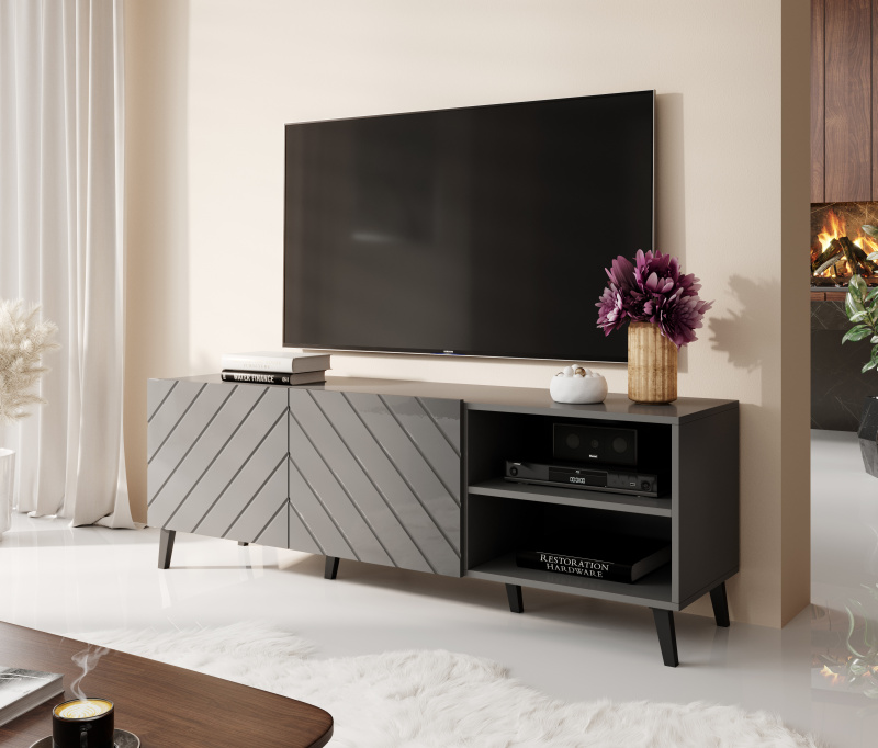 ABETO szafka RTV 150 grafit mat/ grafit połysk | Meble DUO 5903815006449 1
