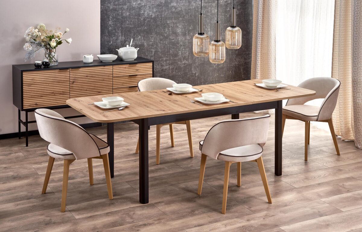FLORIAN stół rozkładany blat – dąb artisan, nogi – czarny | Meble DUO 5905248102019 14