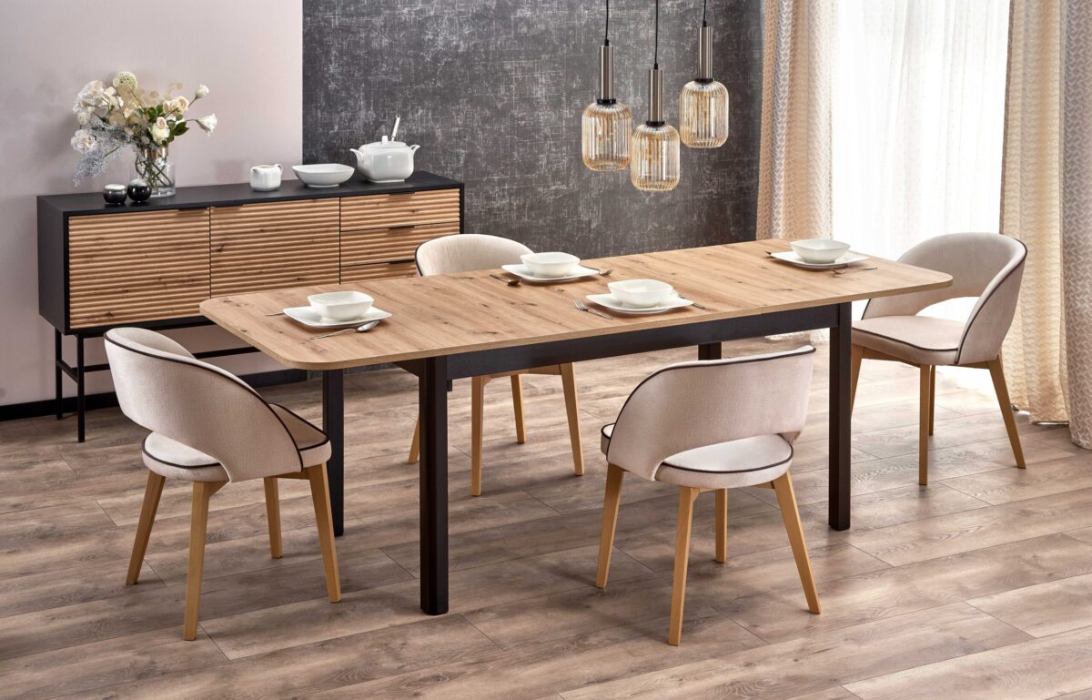 FLORIAN stół rozkładany blat – dąb artisan, nogi – czarny | Meble DUO 5905248102019 2 scaled