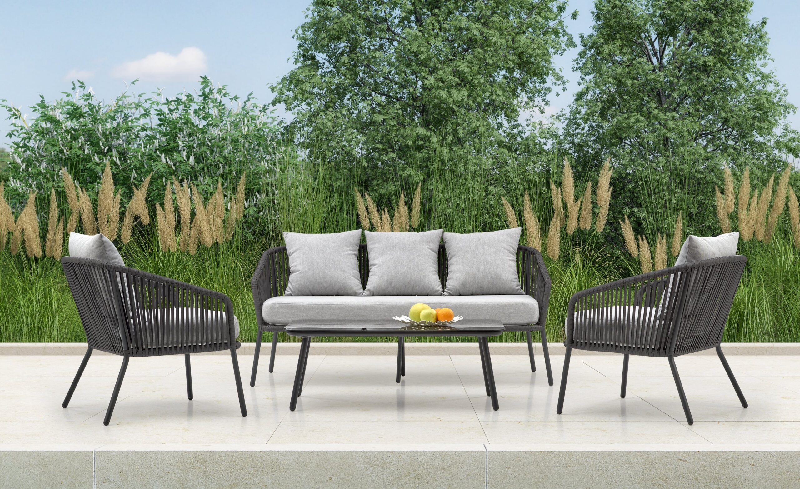 ROCCA zestaw ogrodowy ( sofa + fotel 2x + ława ), ciemny popiel / jasny popiel | Meble DUO 5905248126893 1 scaled