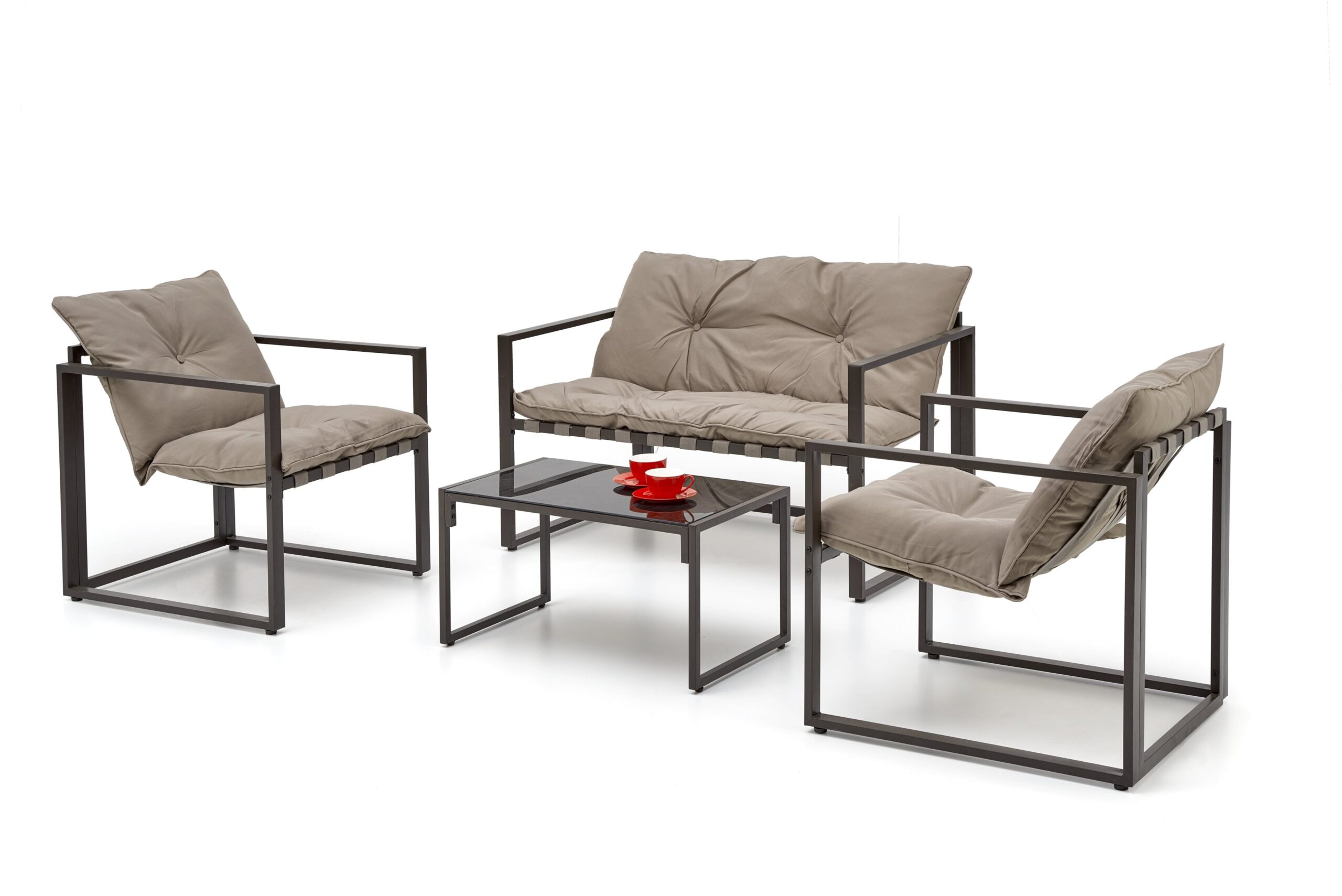 SHARK zestaw ogrodowy ( sofa + fotel 2x + ława ), ciemny brąz / cappuccino | Meble DUO 5905248126954 2 scaled