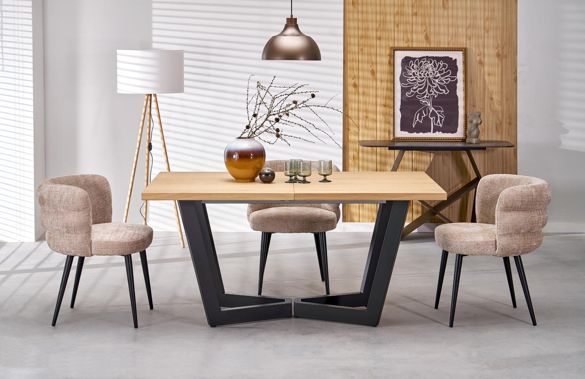 MASSIVE 2 stół rozkładany 160-250x90x77 cm dąb naturalny/czarny | Meble DUO 5905248137127 1