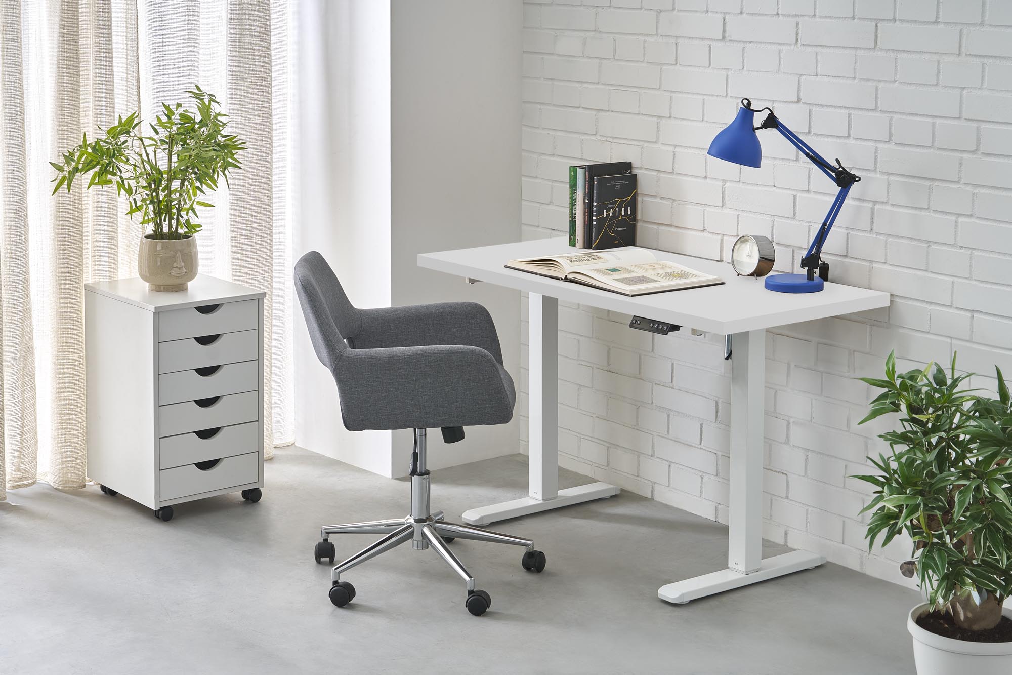 B54 biurko z funkcją regulacji wysokości, blat – biały, stelaż – biały | Meble DUO 5905248137493 9