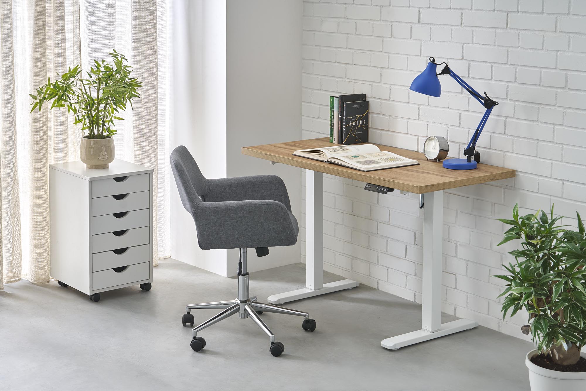 B54 biurko z funkcją regulacji wysokości, blat – dąb artisan, stelaż – biały | Meble DUO 5905248137530 10