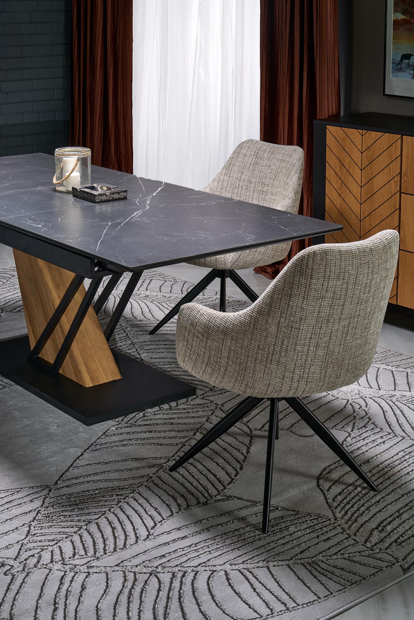 VOLANT 140 stół rozkładany, blat – czarny marmur, nogi – dąb złoty / czarny | Meble DUO 5905248137844 4