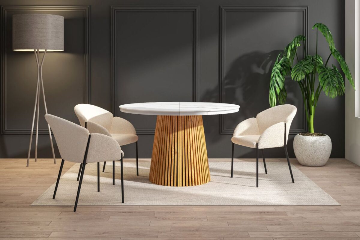 Stół rozkładany (biały marmur/dąb) 120(160/200)x120 | Meble DUO vssyjewhg6asivweeu3g