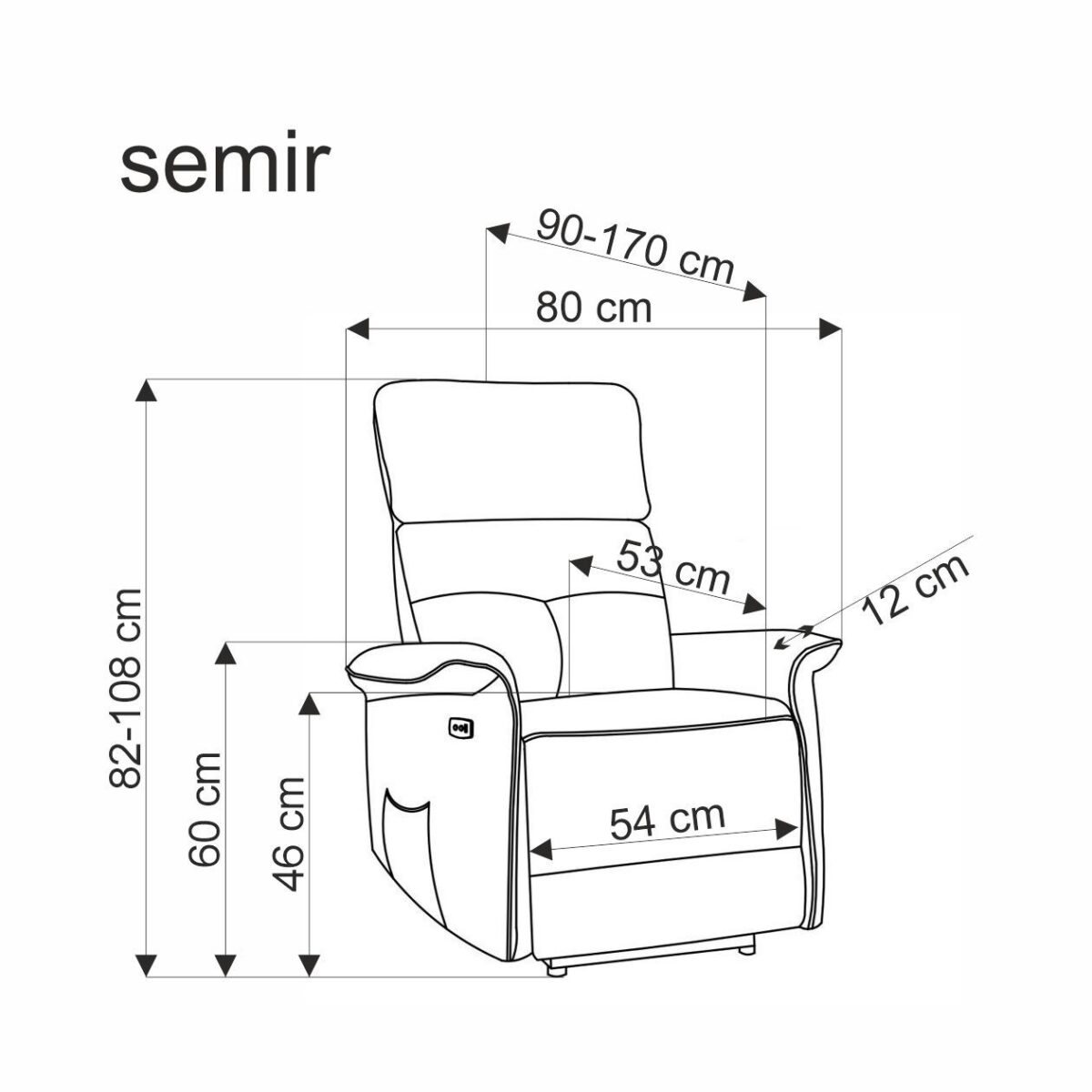 SEMIR fotel z funkcja elektrycznego rozkładania / gniazdo USB, czarny | Meble DUO 5905248130937 13
