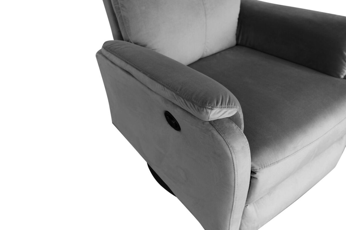 Fotel wypoczynkowy rozkładany elektrycznie velvet szary Riviera 91 - obrazek 4