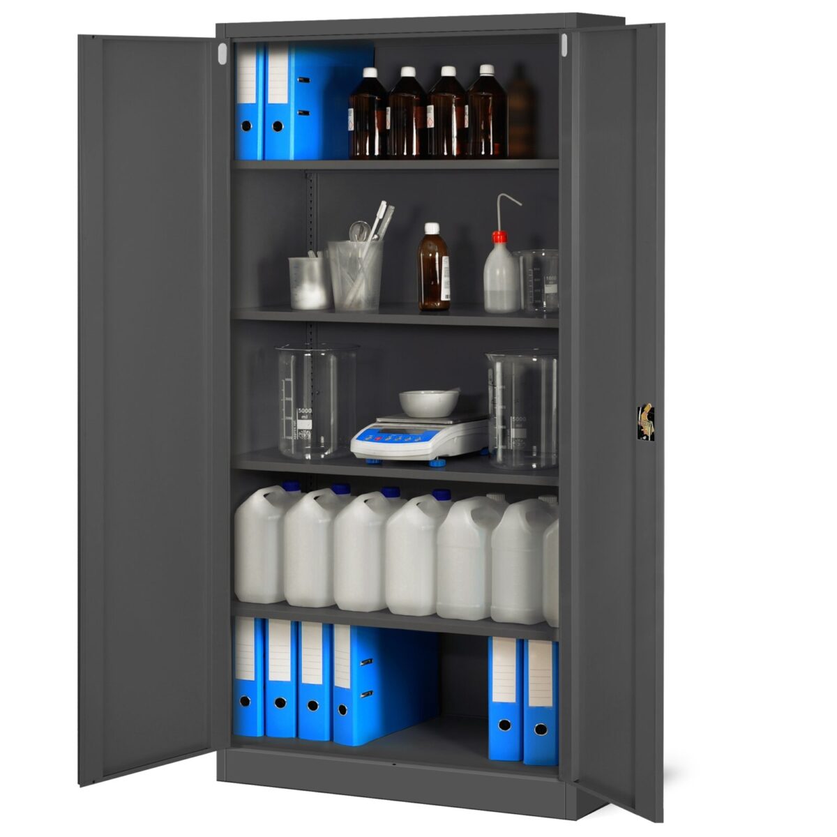 Zestaw 4x szafa biurowa metalowa na akta antracytowa, 900x1850x400 mm: JAN | Meble DUO 1 PELNA 2 2500 OTWARTA SEGREGATORY ANTR MEDd24