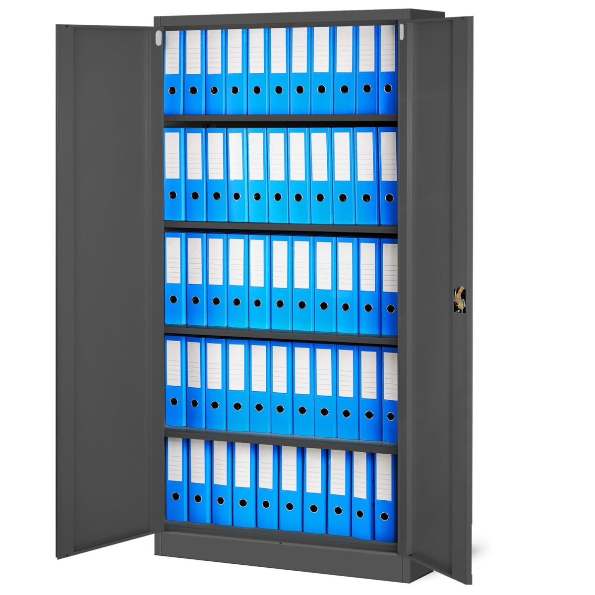 Zestaw 4x szafa biurowa metalowa na akta antracytowa, 900x1850x400 mm: JAN | Meble DUO 1 PELNA 2 2500 OTWARTA SEGREGATORY ANTRd24
