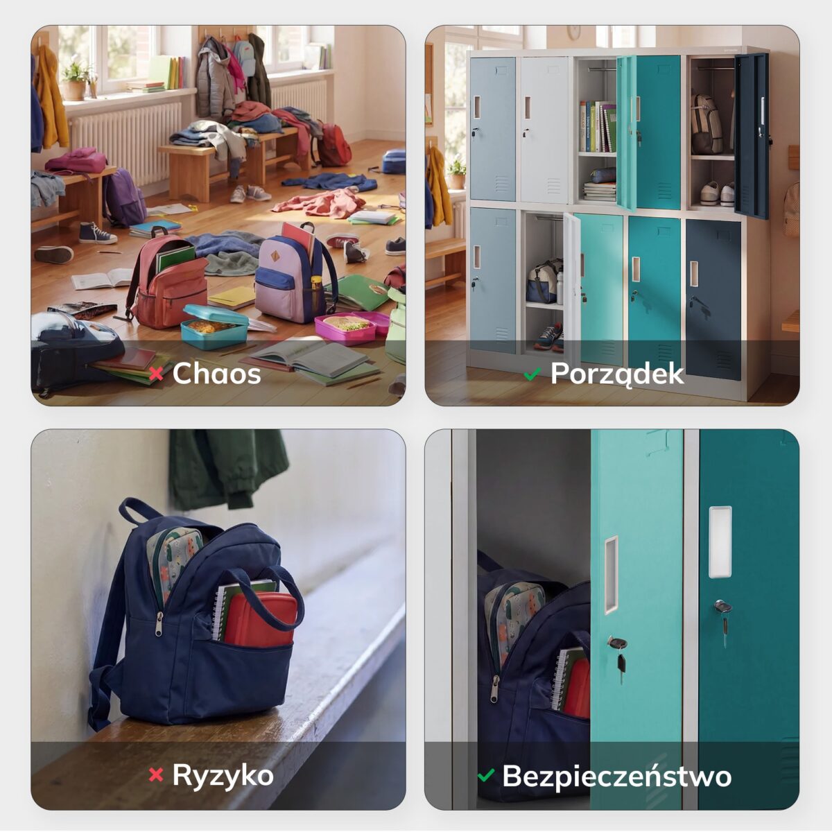Szafka szkolna 10-skrytkowa szaro-niebiesko-granatowa, 1360x1500x450 mm: BARTUŚ | Meble DUO 2195 bartus szary niebieski granatowy feature pl 01