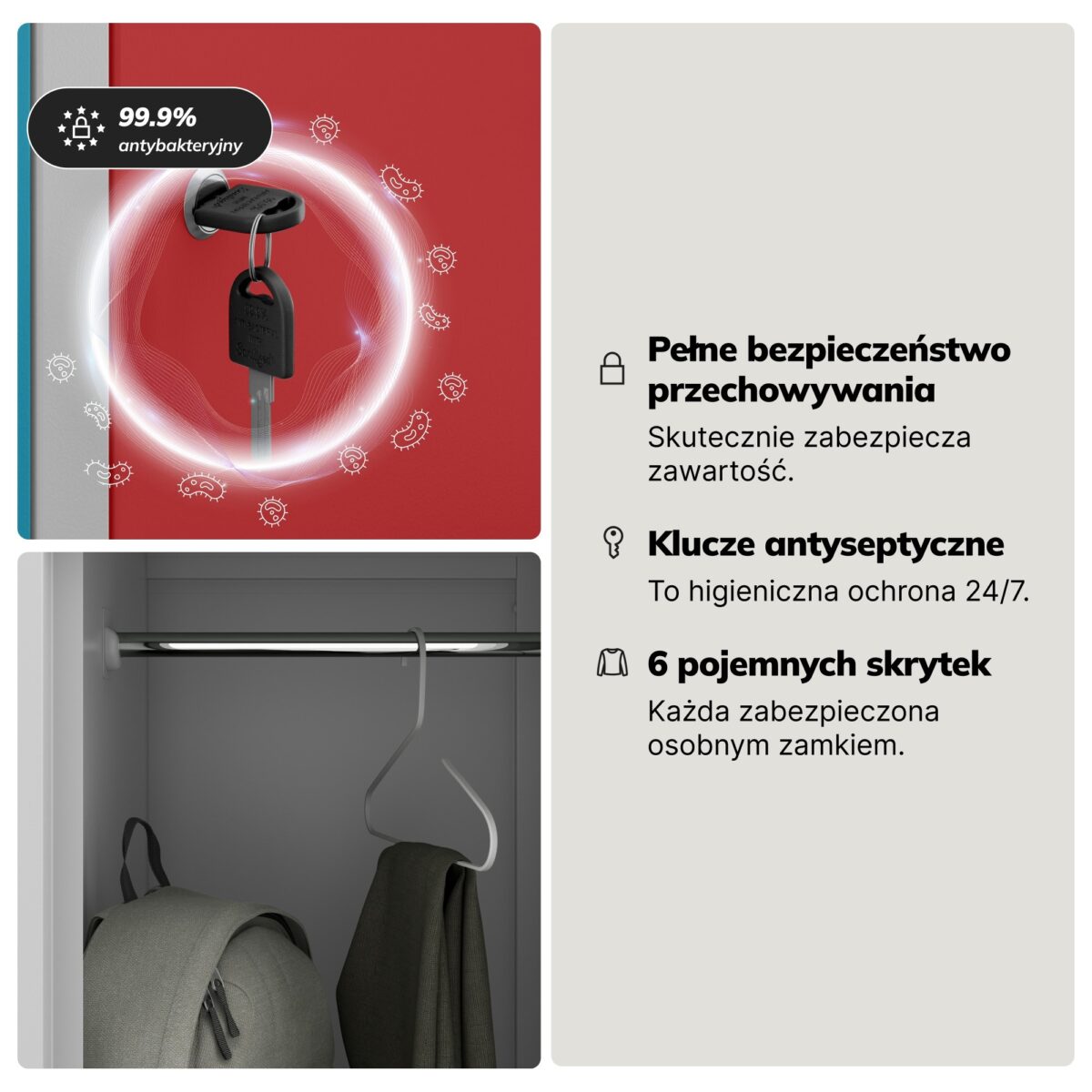 Szafka szkolna 6-komorowa szaro-wielokolorowa, 900x1500x450 mm: IGOREK | Meble DUO 2205 igorek szary wielokolorowy feature pl 04 1