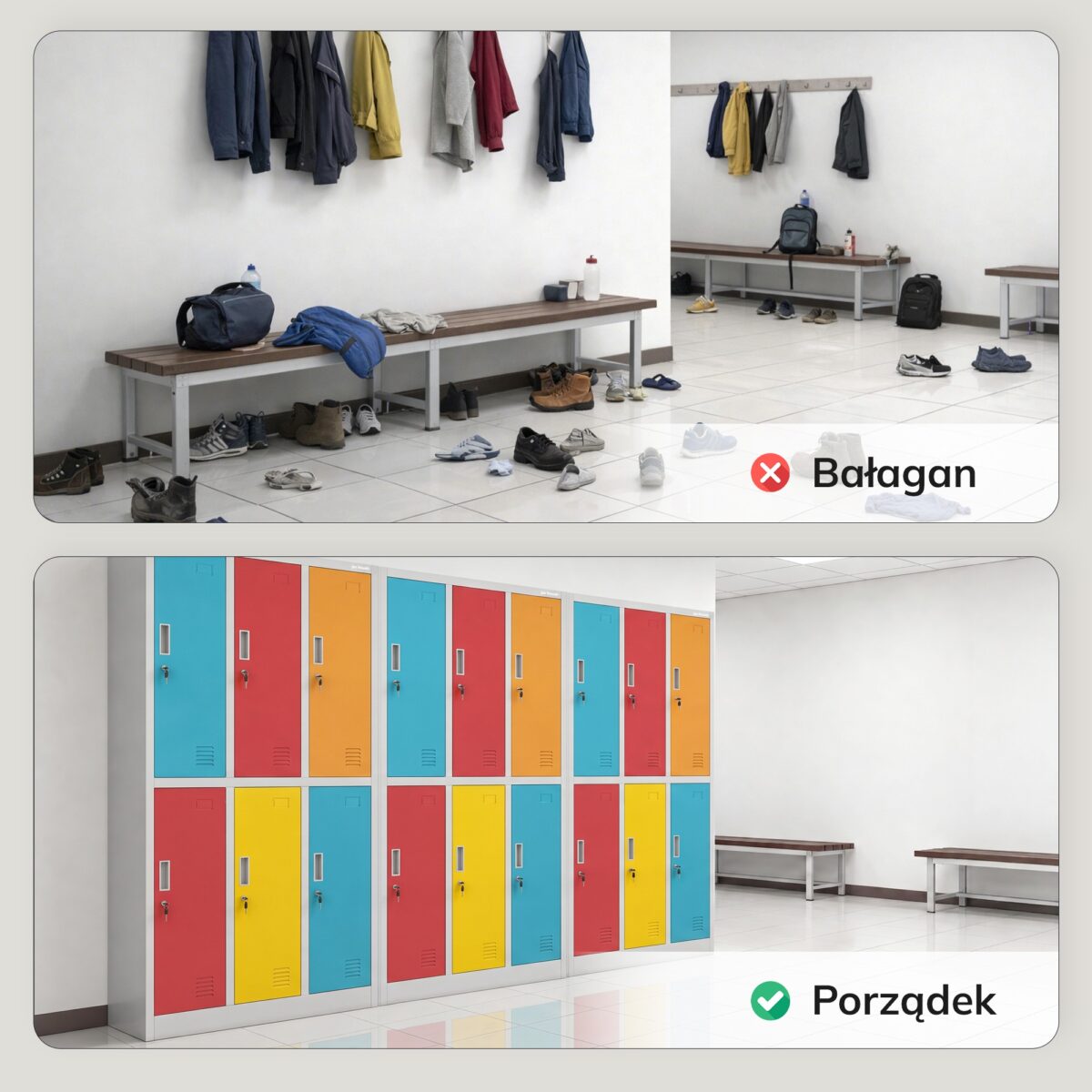 Szafa socjalna ubraniowa 6-drzwiowa szaro-wielokolorowa, 900x1850x450 mm: IGOR | Meble DUO 2208 igor szary wielokolorowy feature pl 01