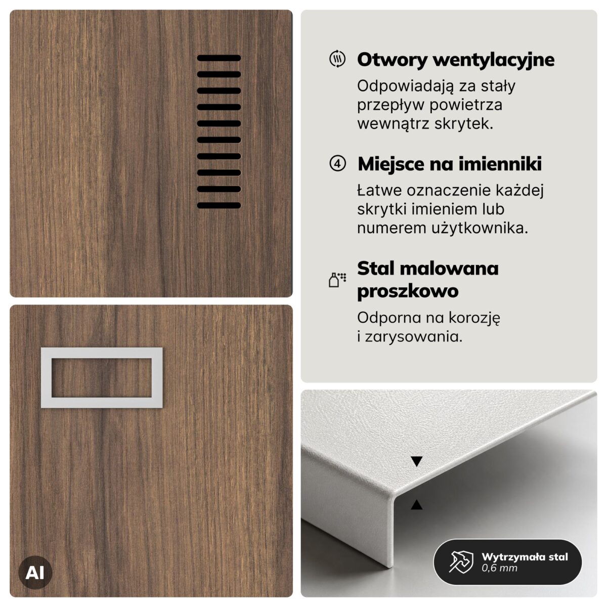 Szafka ubraniowa pracownicza czterokomorowa biała/orzech, 800x1800x500 mm: KACPER Eco Design | Meble DUO 2217 kacper bialy orzech feature pl 05