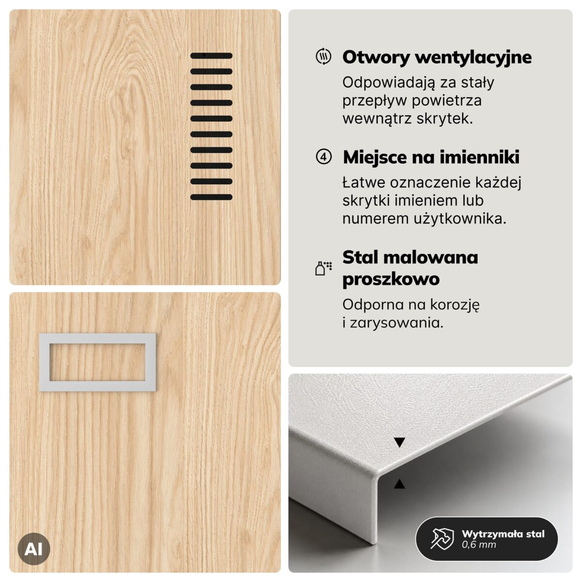 Szafka ubraniowa pracownicza czterokomorowa szara/dąb sonoma, 800x1800x500 mm: KACPER Eco Design | Meble DUO 2218 kacper szary dab sonoma feature pl 05