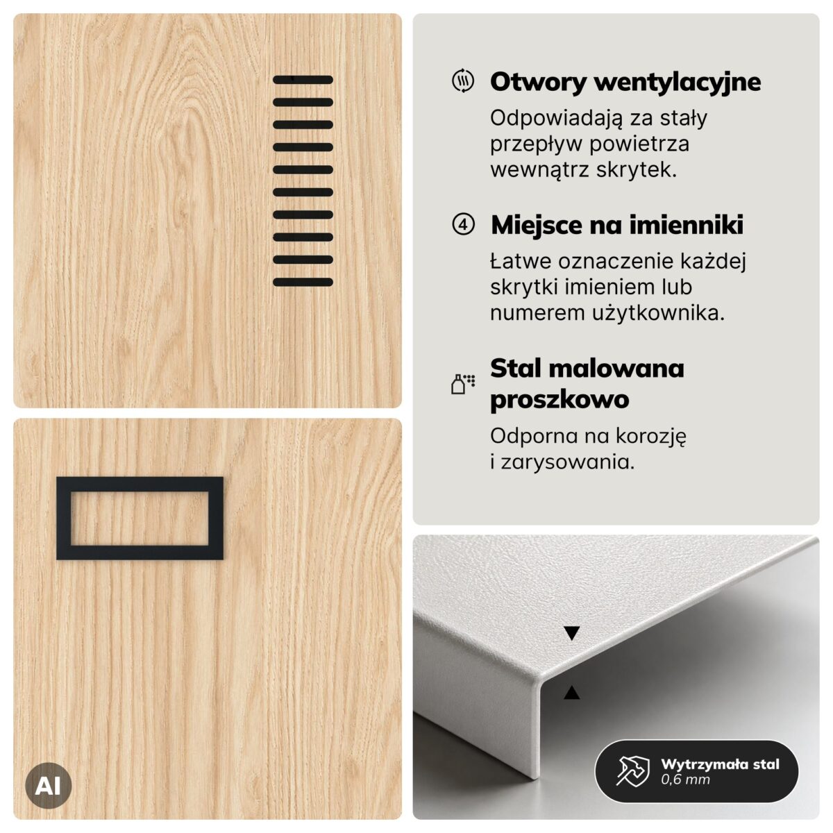 Szafka ubraniowa pracownicza czterokomorowa antracytowa/dąb sonoma, 800x1800x500 mm: KACPER Eco Design | Meble DUO 2219 kacper antracytowy dab sonoma feature pl 05