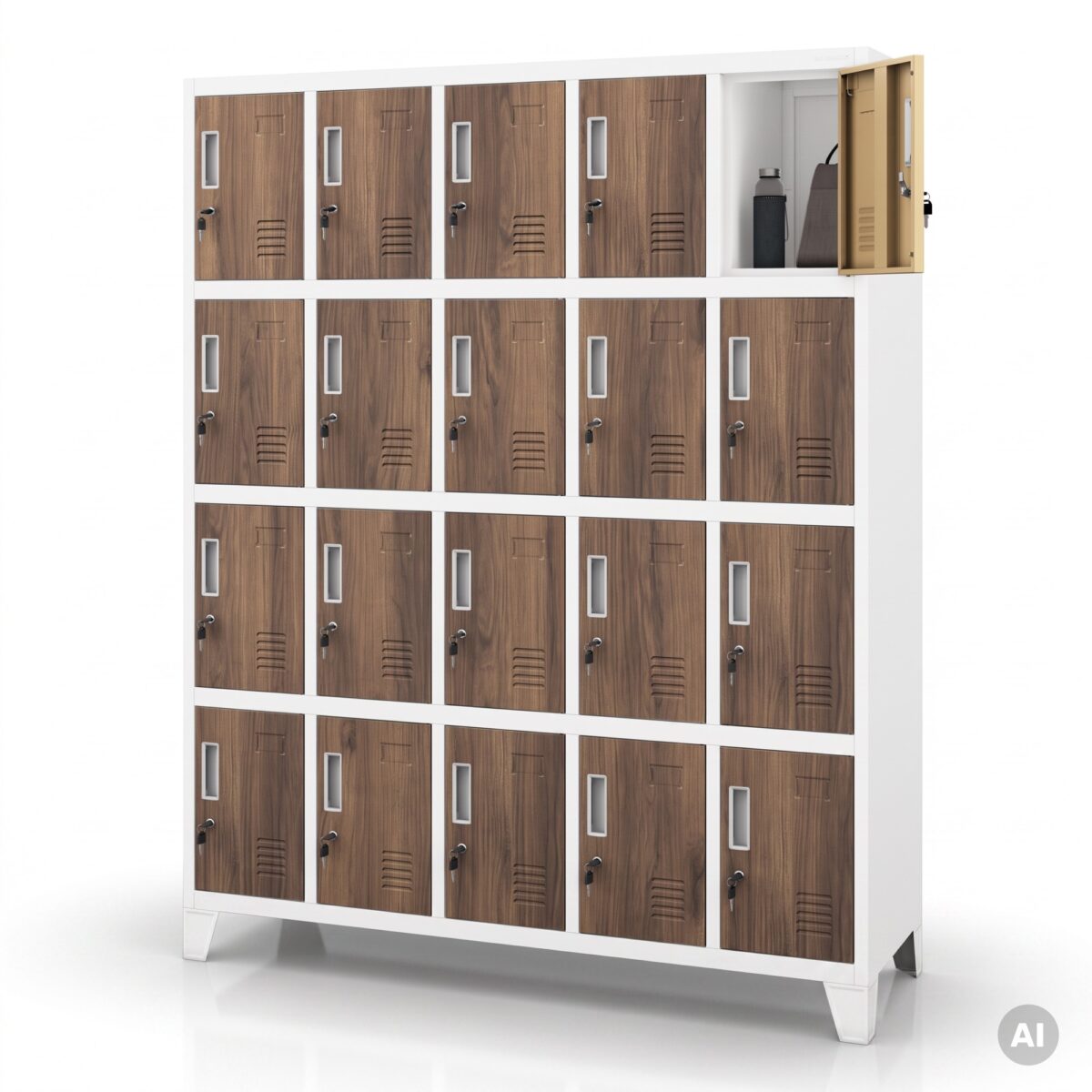 Szafa skrytkowa socjalna 20-skrytkowa na nóżkach biała/orzech, 1360x1720x450 mm: ROBERT Eco Design | Meble DUO 2250 robert bialy orzech feature pl 01