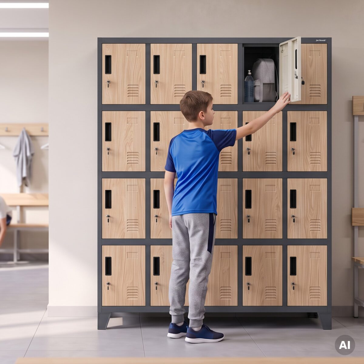 Szafa skrytkowa socjalna 20-skrytkowa na nóżkach antracytowa/dąb sonoma, 1360x1720x450 mm: ROBERT Eco Design | Meble DUO 2252 robert antracytowy dab sonoma feature pl 02
