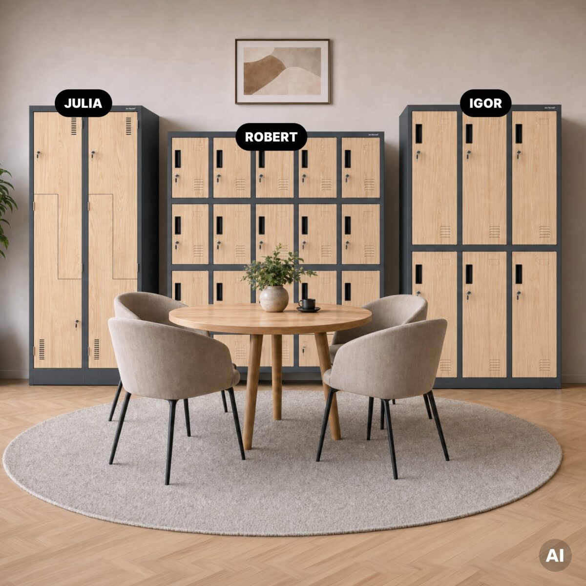 Szafa skrytkowa socjalna 20-skrytkowa na nóżkach antracytowa/dąb sonoma, 1360x1720x450 mm: ROBERT Eco Design | Meble DUO 2252 robert antracytowy dab sonoma feature pl 03