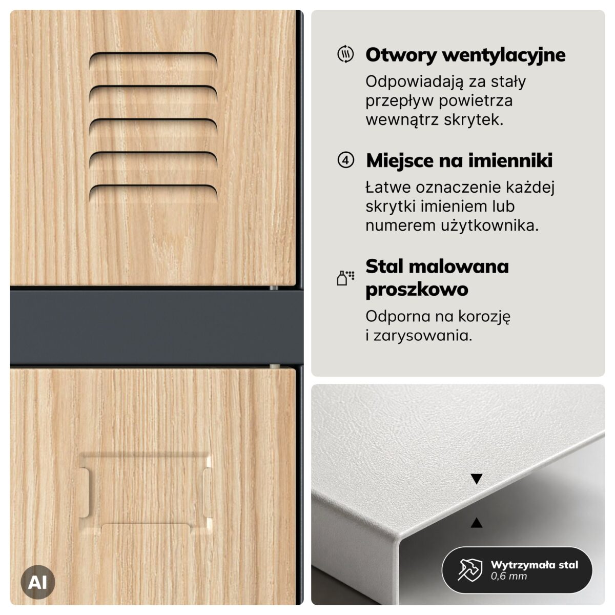 Szafa skrytkowa socjalna 20-skrytkowa na nóżkach antracytowa/dąb sonoma, 1360x1720x450 mm: ROBERT Eco Design | Meble DUO 2252 robert antracytowy dab sonoma feature pl 05