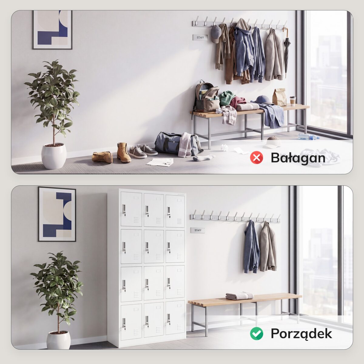 Szafka skrytkowa socjalna 12-skrytkowa biała, 900x1850x400 mm: MARCIN | Meble DUO 2253 marcin bialy feature pl 01