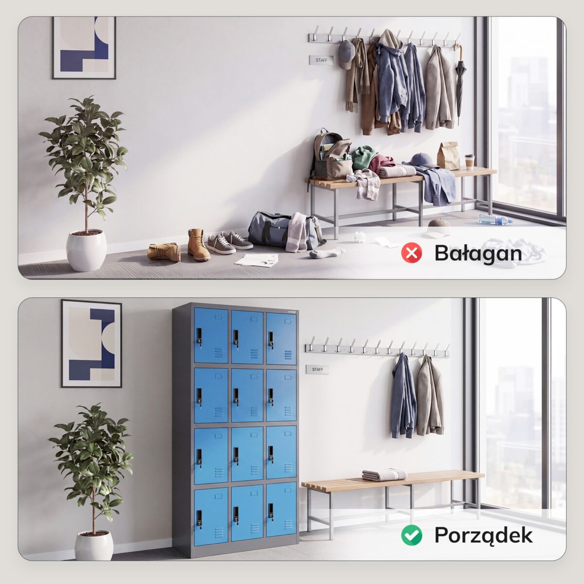 Szafka skrytkowa socjalna 12-skrytkowa antracytowo-niebieska, 900x1850x400 mm: MARCIN | Meble DUO 2254 marcin antracytowy niebieski feature pl 01