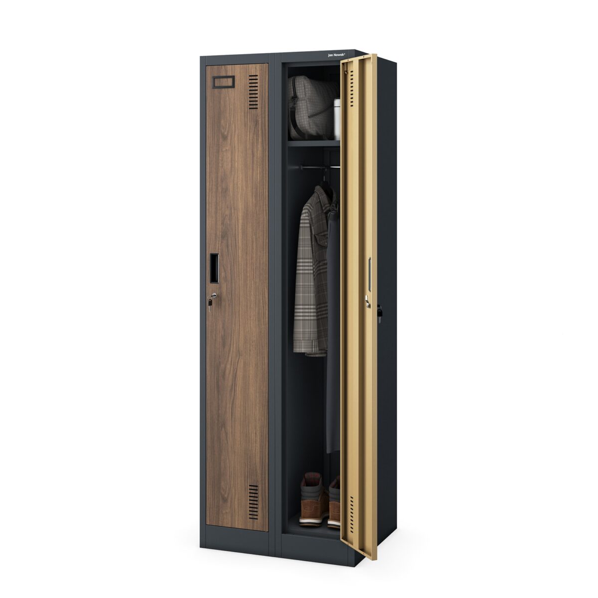 Szafka pracownicza dwukomorowa antracytowa/orzech, 600x1800x500 mm: KACPER II Eco Design | Meble DUO 2264 kacper ii antracytowy orzech 02