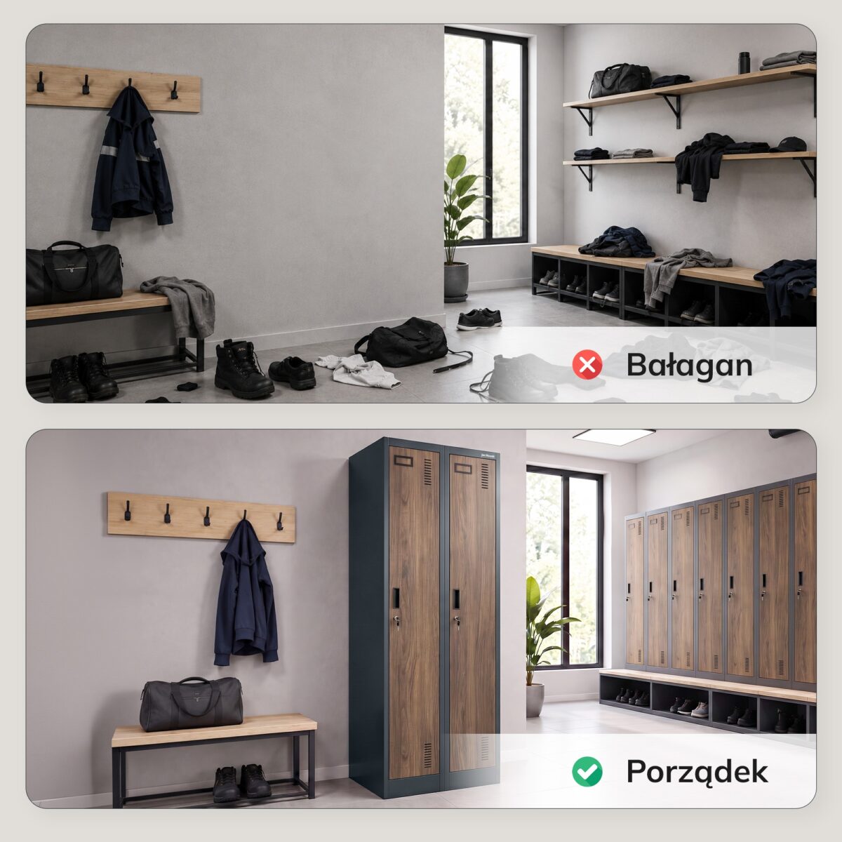 Szafka pracownicza dwukomorowa antracytowa/orzech, 600x1800x500 mm: KACPER II Eco Design | Meble DUO 2264 kacper ii antracytowy orzech feature pl 01