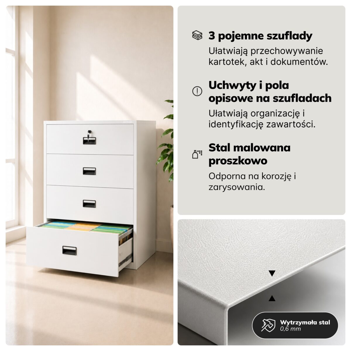 Szafa kartotekowa metalowa z 4 szufladami biała, 900x1320x600 mm: SARA XL V4 | Meble DUO 2296 sara xl v4 bia y feature pl 05