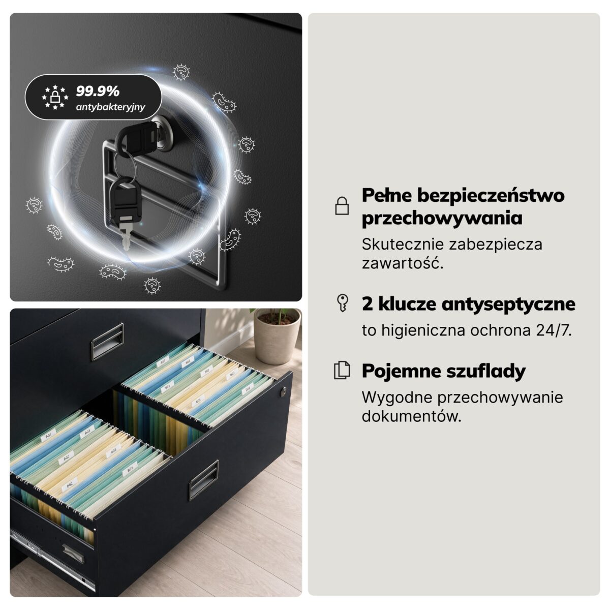Szafa kartotekowa metalowa z 5 szufladami czarna, 900x1620x600 mm: SARA XL V5 | Meble DUO 2306 sara xl v5 czarny feature pl 04