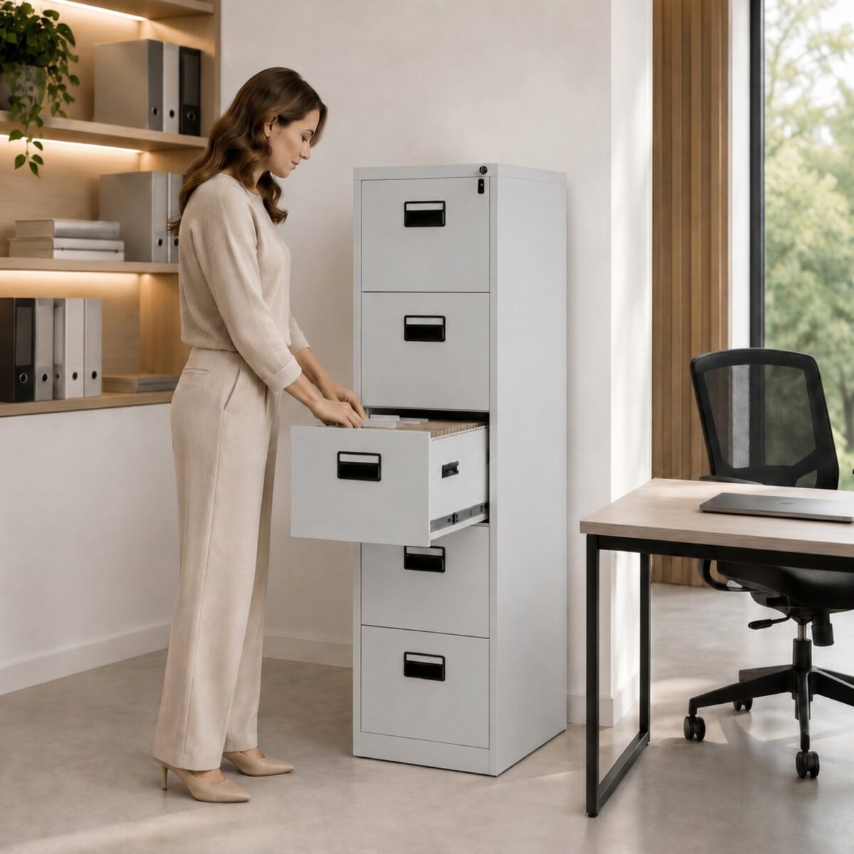 Szafa kartotekowa metalowa z 5 szufladami szara, 460×1625.5×600 mm: SARA V5 | Meble DUO 2308 sara v5 szary feature pl 02