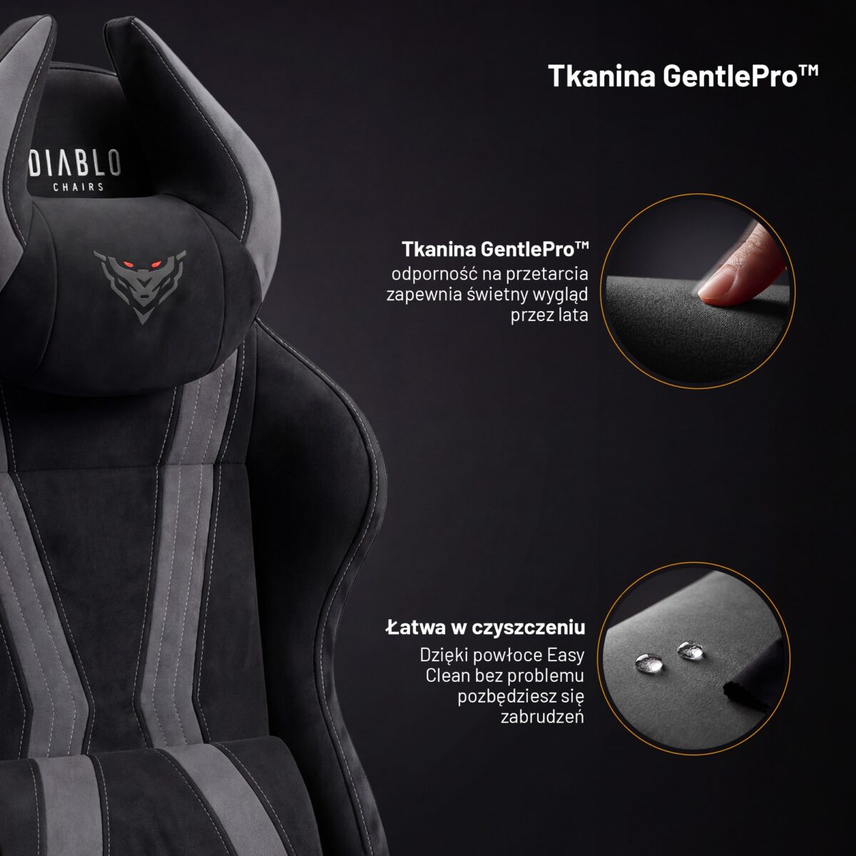 Fotel gamingowy materiałowy czarny Normal Size: Diablo X-Horn 2.0 Burned Black | Meble DUO 2361 x horn 2.0 normal burned black feature pl 01