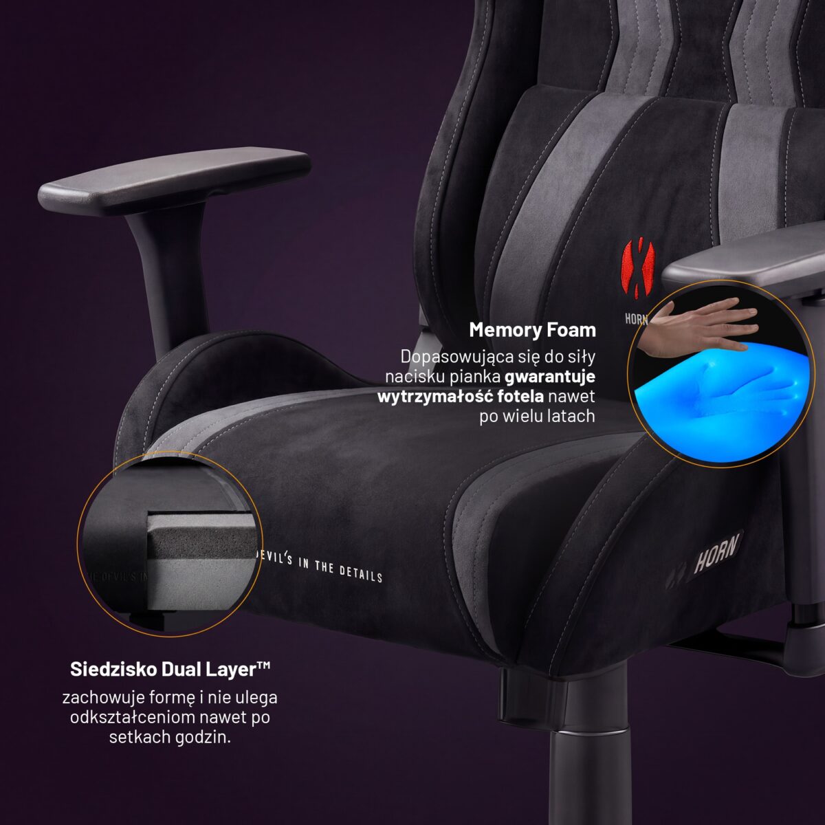 Fotel gamingowy materiałowy czarny Normal Size: Diablo X-Horn 2.0 Burned Black | Meble DUO 2361 x horn 2.0 normal burned black feature pl 08