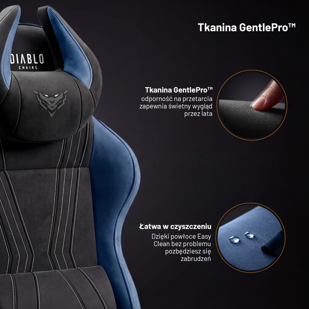Fotel gamingowy materiałowy Normal Size, czarno-niebieski: Diablo X-Horn 2.0 Night Blue | Meble DUO 2362 x horn 2.0 normal night blue feature pl 01